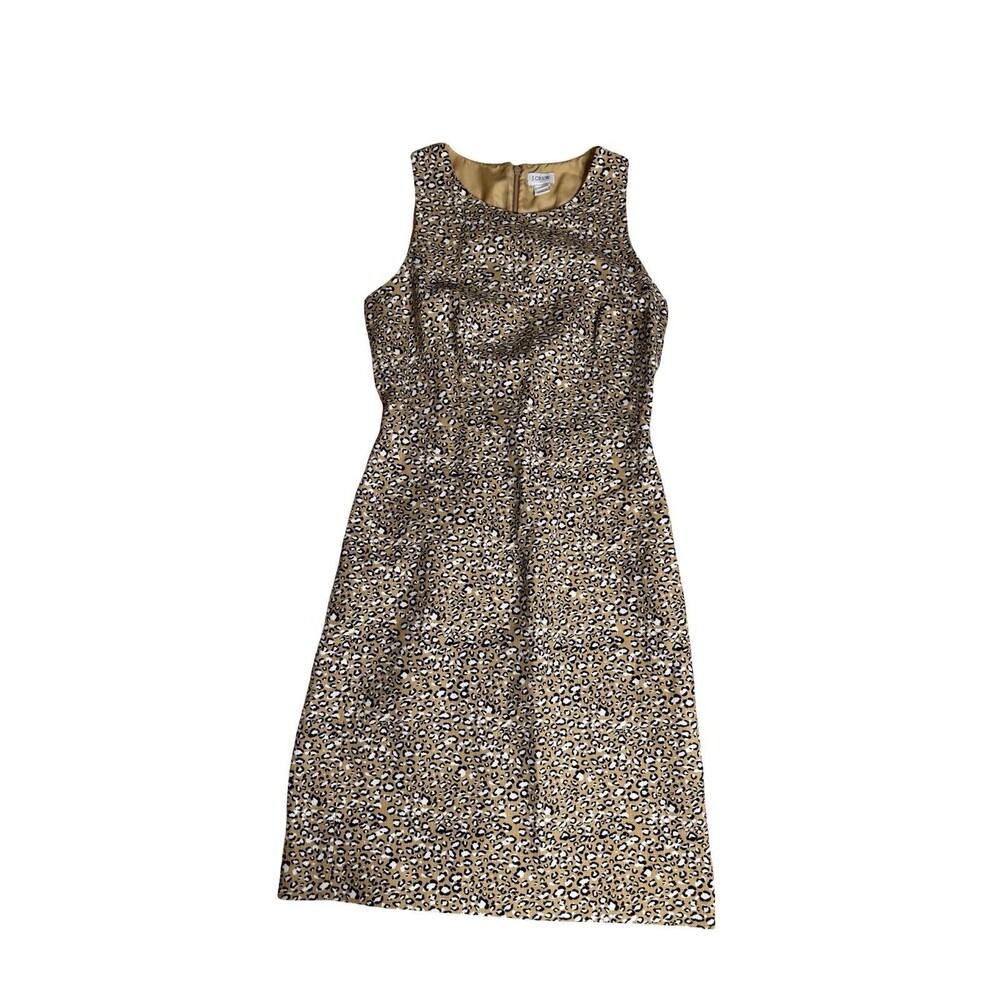J Crew Factory Leopard Beige Basket Weave Cotton Sleeveless Sheath Dress Size 2